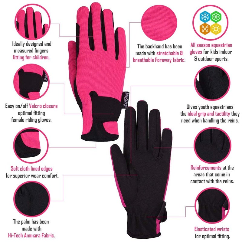 Mashfa Pink/Age 10-12 Years - Riding Gloves - Kid Horse Gloves - Horse Riding Accessories - Image 2